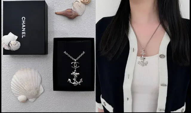 Chanel Anchor Pendant Necklace Gold and Silver Tone Necklaces 5
