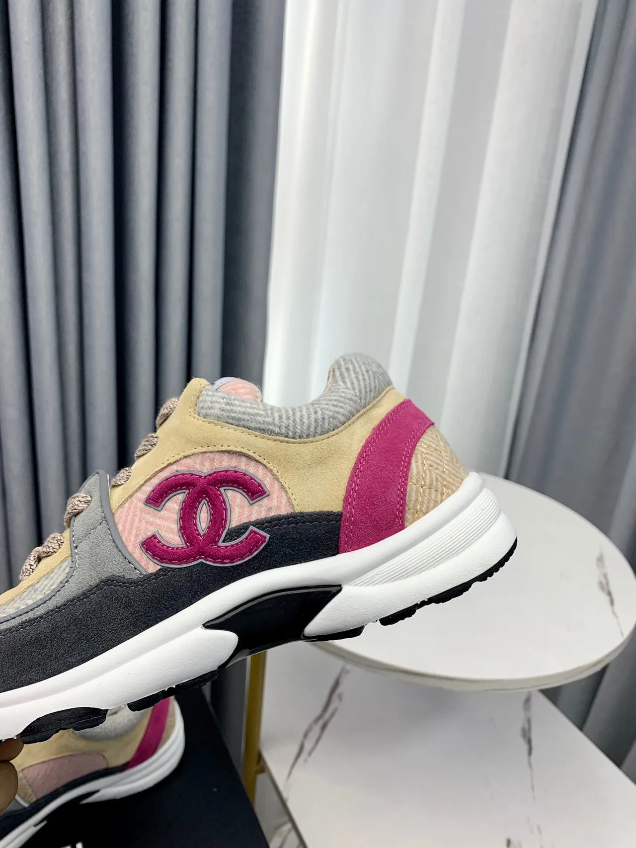 Chanel Beige Pink Patchwork Upper Embroidered CC Logo Chunky Sneakers 8