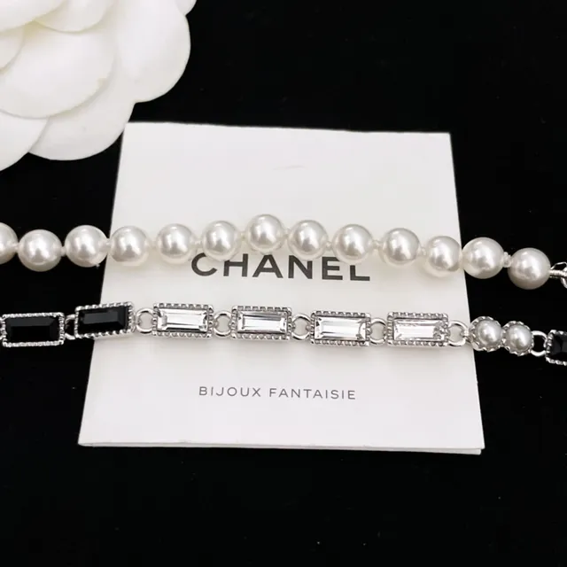 Chanel Bijoux Fantaisie Pulseira de pérolas e esmalte preto com elos 6