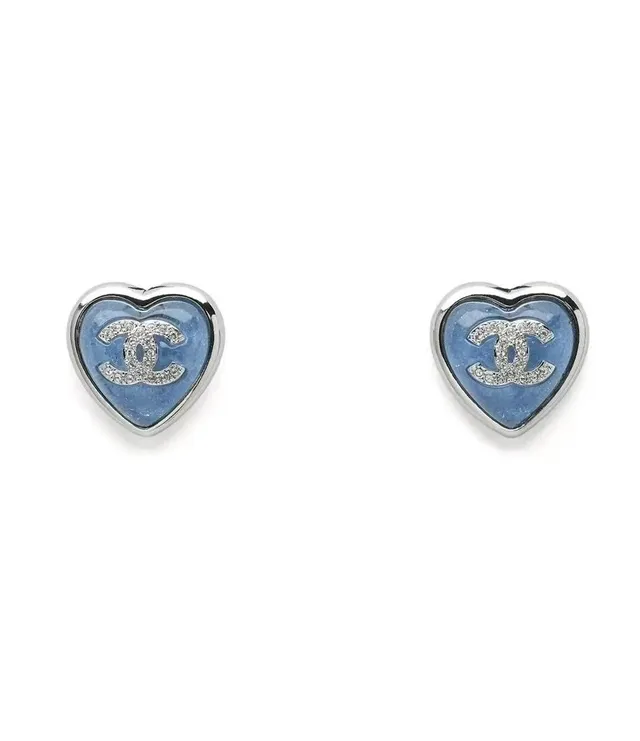 Chanel Bijoux Fantaisie गुलाबी नीली दिल के आकार के इमेल भरे कर्णफूल 7