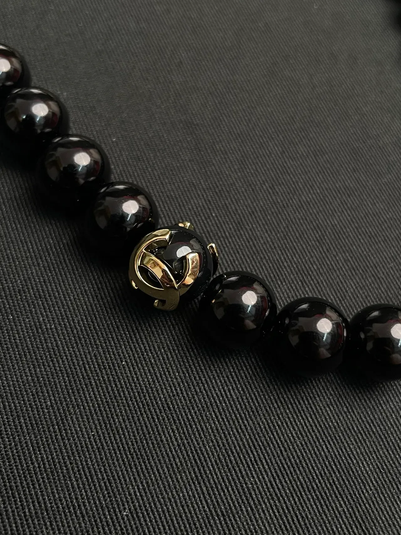 Chanel Black Gold Spherical Beads CC Logo Charm Necklace 4