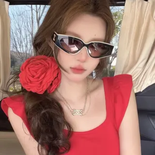 Chanel Black White Cat-Eye Silhouette Interlocking CC Logo Sunglasses