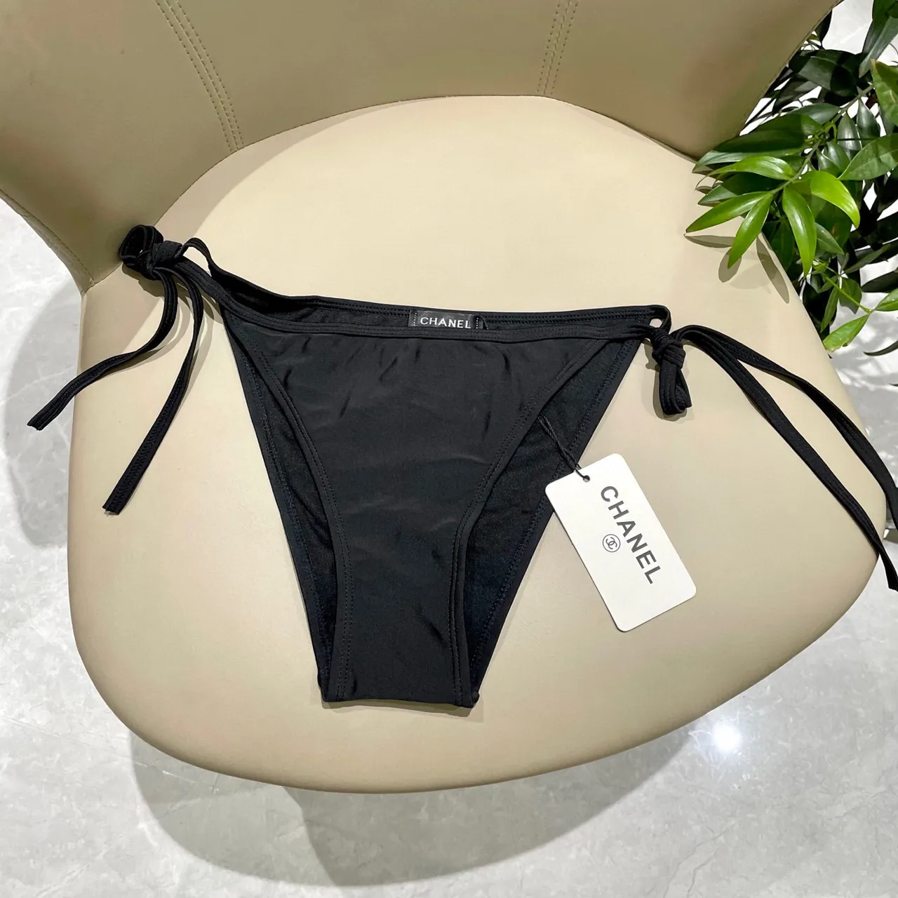 Chanel Black White Halter Triangle Top Side-Tie Bottoms Swimwear 2