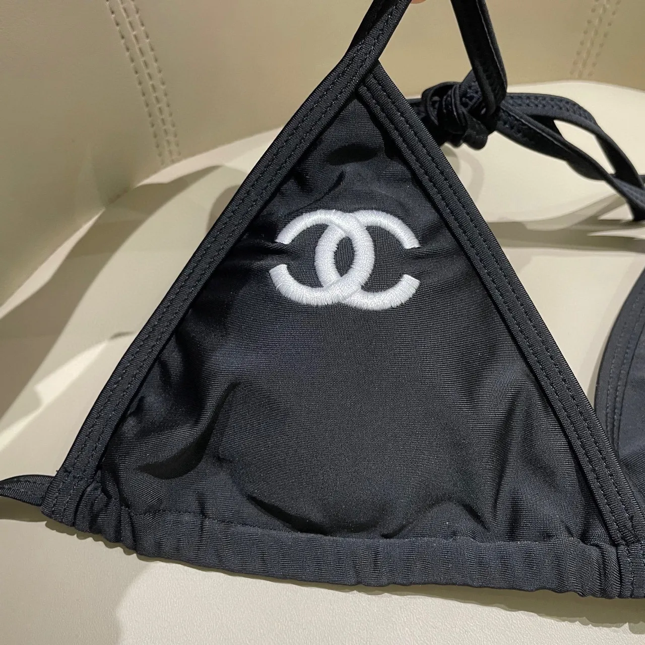 Chanel Black White Halter Triangle Top Side-Tie Bottoms Swimwear 4