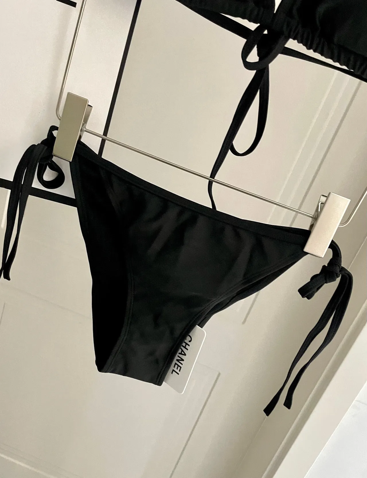 Chanel Black White Halter Triangle Top Side-Tie Bottoms Swimwear 8