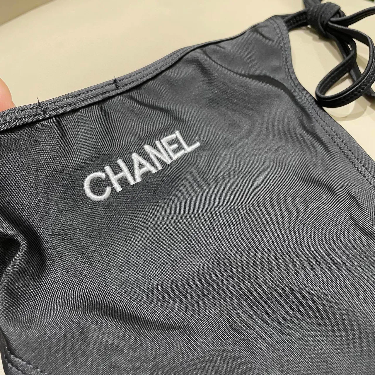 Chanel Black White Halter Triangle Top Side-Tie Bottoms Swimwear 11