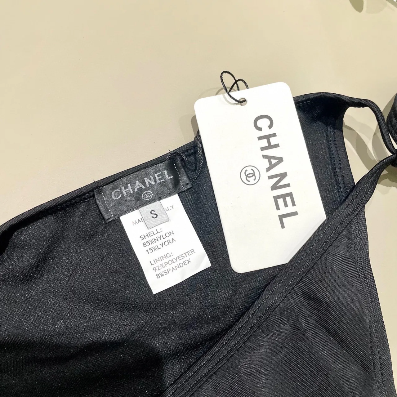 Chanel Black White Halter Triangle Top Side-Tie Bottoms Swimwear 13