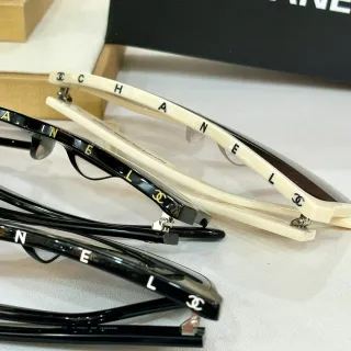 Chanel Black White Spelled-Out Brand Lettering On Temples Interlocking CC Logo Optical Glasses