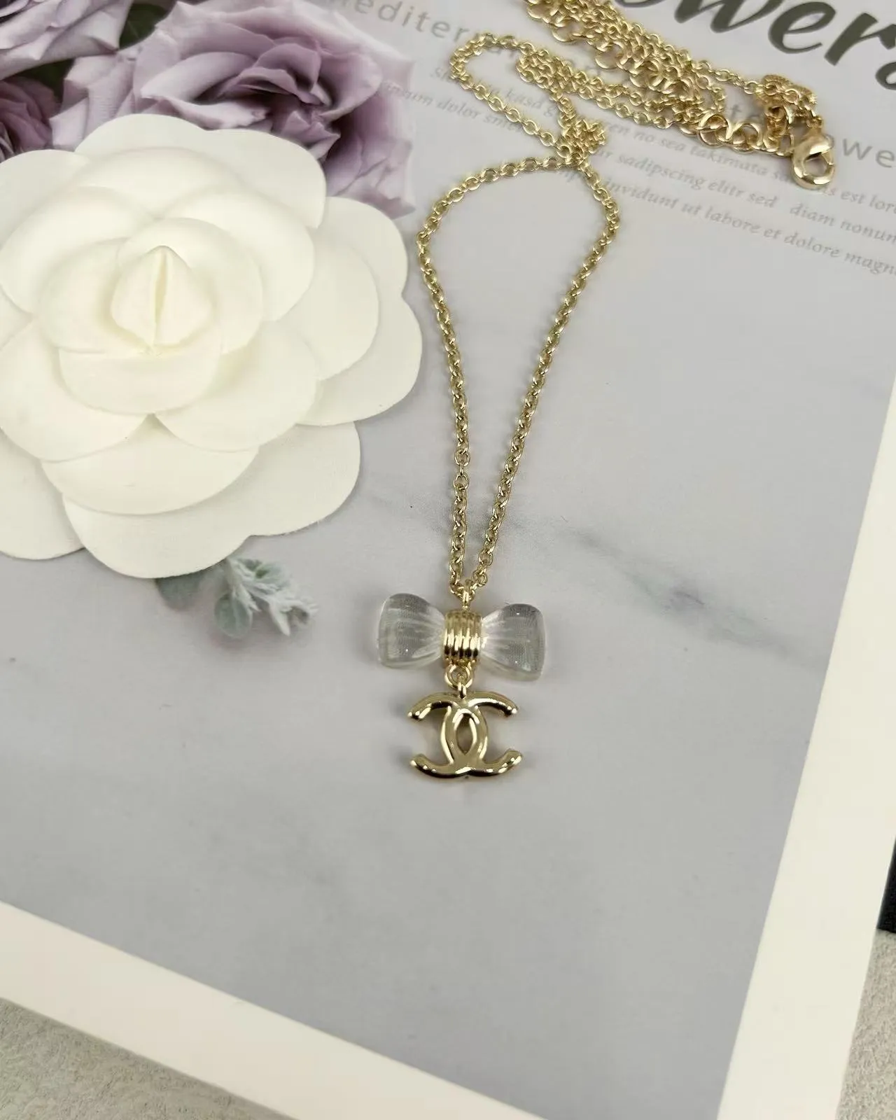 Chanel Bow & CC Gold Transparent Chain Accent Necklace 3