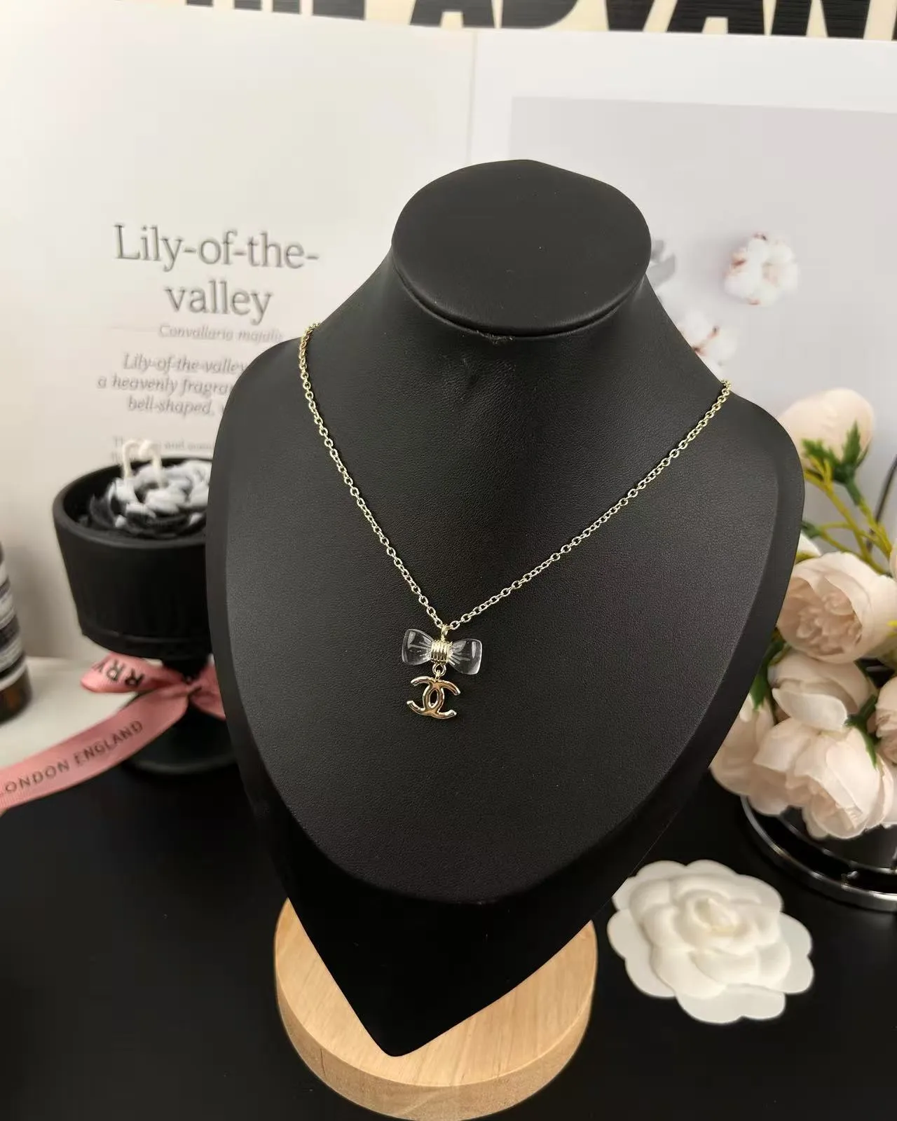 Chanel Bow & CC Gold Transparent Chain Accent Necklace 5