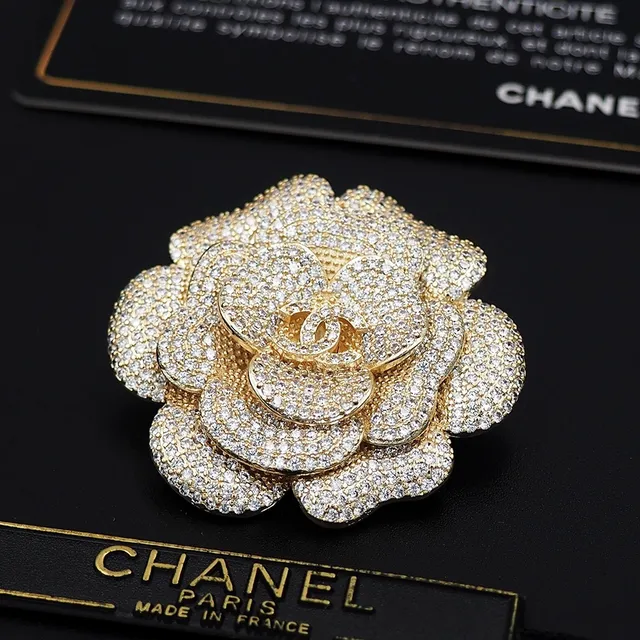 Chanel Camellia Brooch Doré Pavé Cristal Floral Broche 4