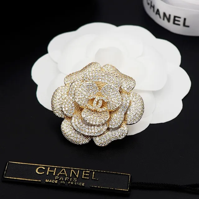 Chanel Camellia Brooch Doré Pavé Cristal Floral Broche 7