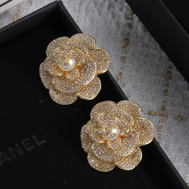 Chanel Camellia Broche Pavé-Crystal Pérola-Centro Metal Múltiplos Tons Broches 7