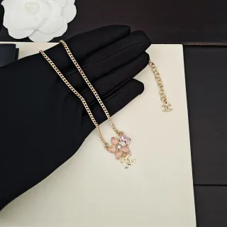 Chanel Camellia Flower Pink Enamel and Stone Necklace