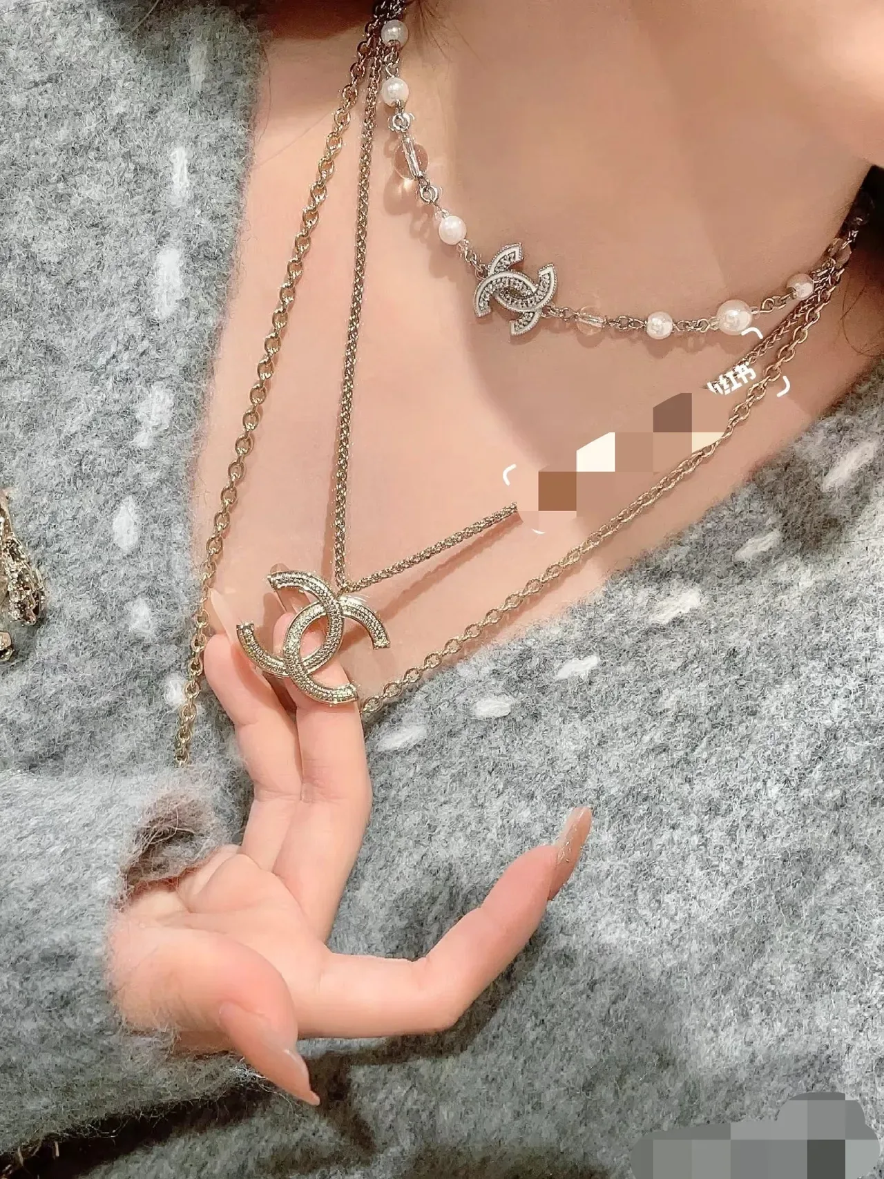 Chanel Camélia Collier Blanc Argent Perle et Cristal Chaîne de Perles Pavé CC Logo Charm 12