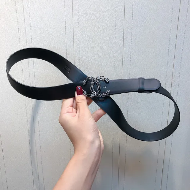 Chanel CC Belt أسود فضي ناعم مزين بالكريستال إطار interlocking حزام جلد 3