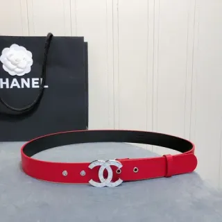 Chanel CC Belt Red Black Textured Silver-Tone Buckle Leather Belt