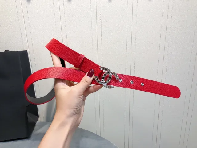 Chanel CC Belt लाल काला टेक्सचर्ड Silver-Tone Buckle लेदर बेल्ट 6