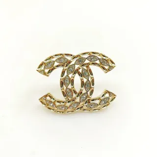 Chanel CC Brooch Gold-Tone Pavé Crystal Leaf Motif Brooch