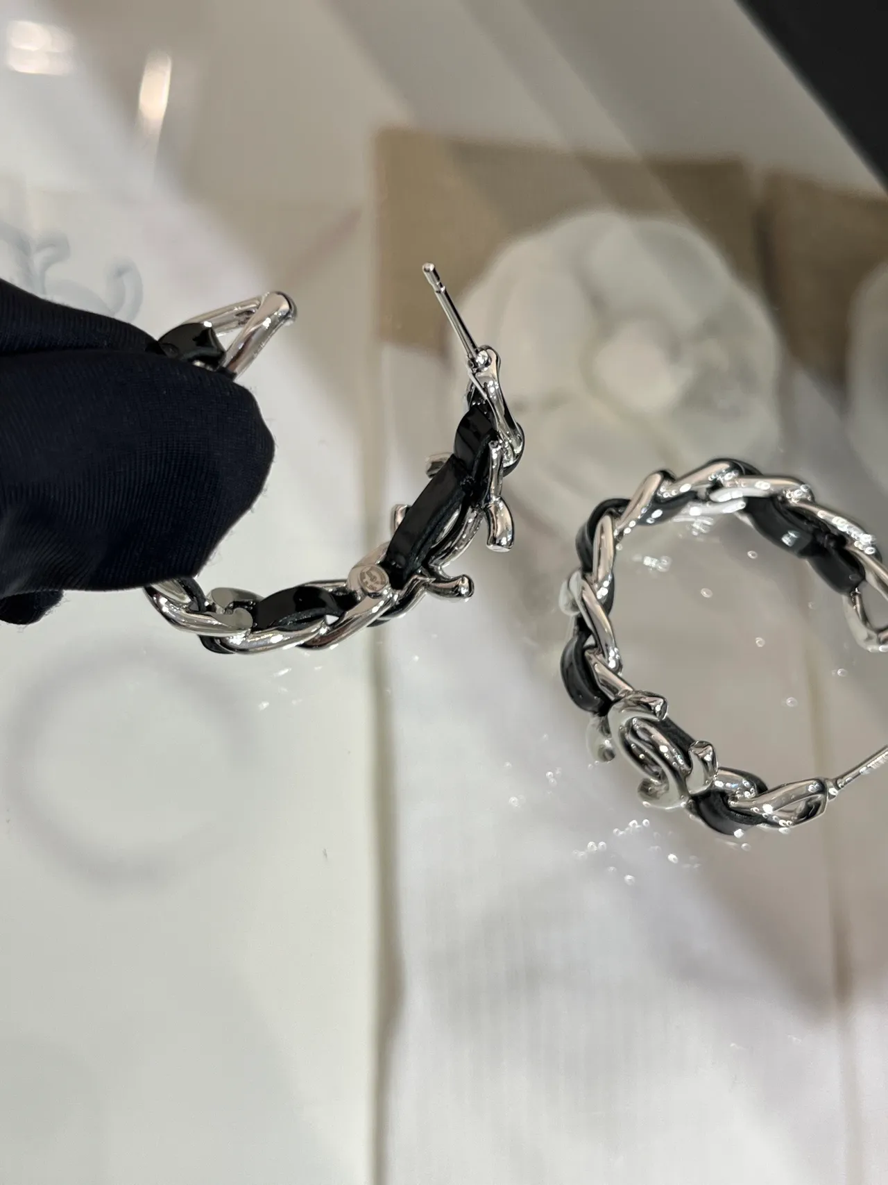 Chanel CC Chain Black Silver Logo Earrings 3