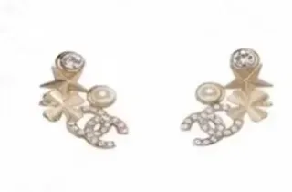 Chanel CC Logo Camellia Earring Silver White Interlocking Pavé Crystal Detailing Earrings 9