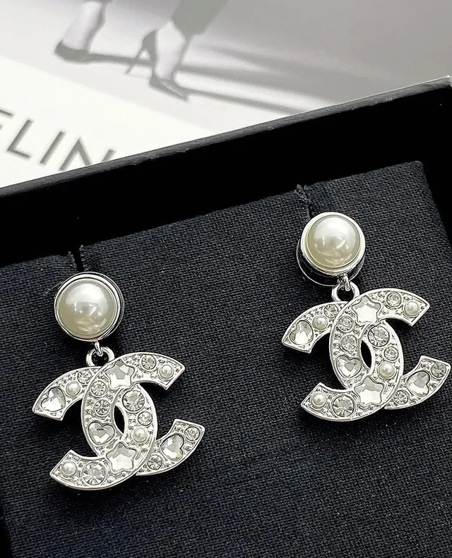 Chanel CC Logo Pearl and Crystal Drop Earrings 2