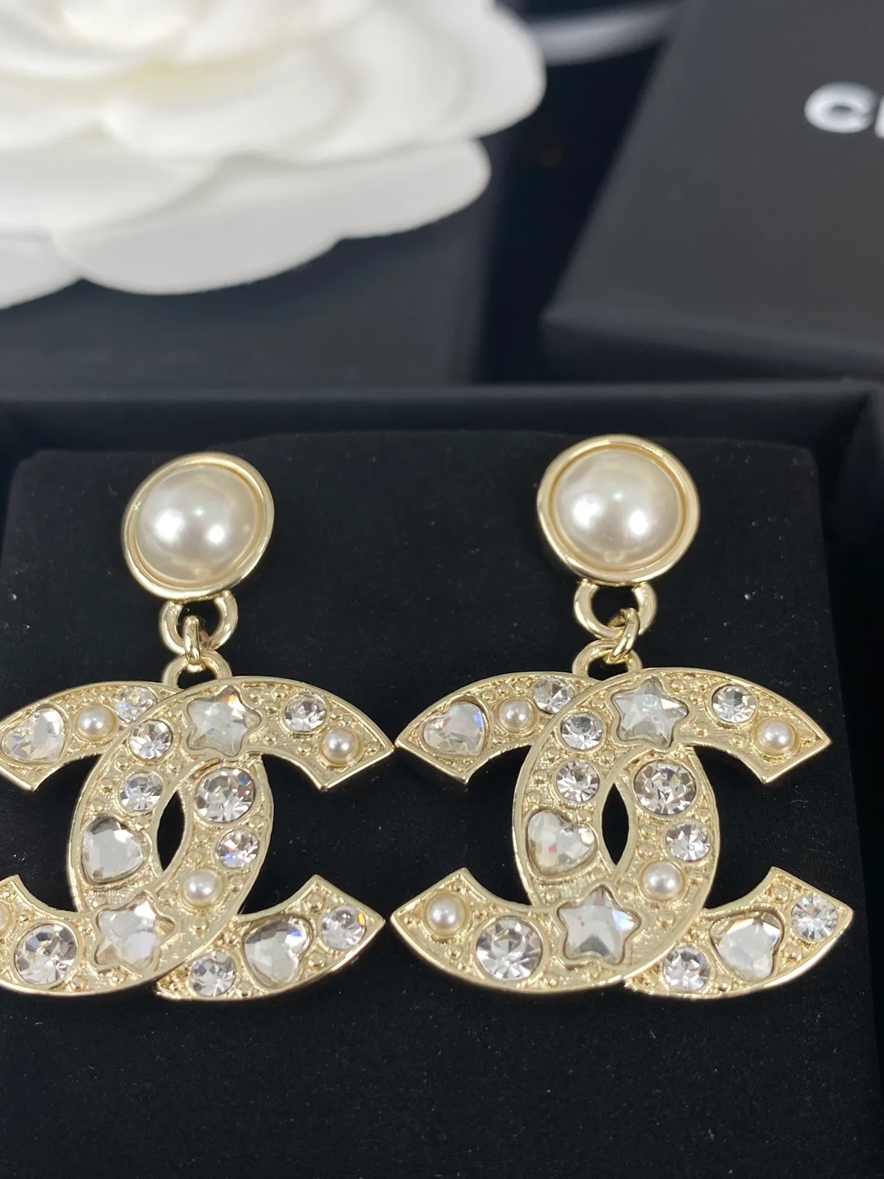 Chanel CC Logo Pearl and Crystal Drop Earrings 4