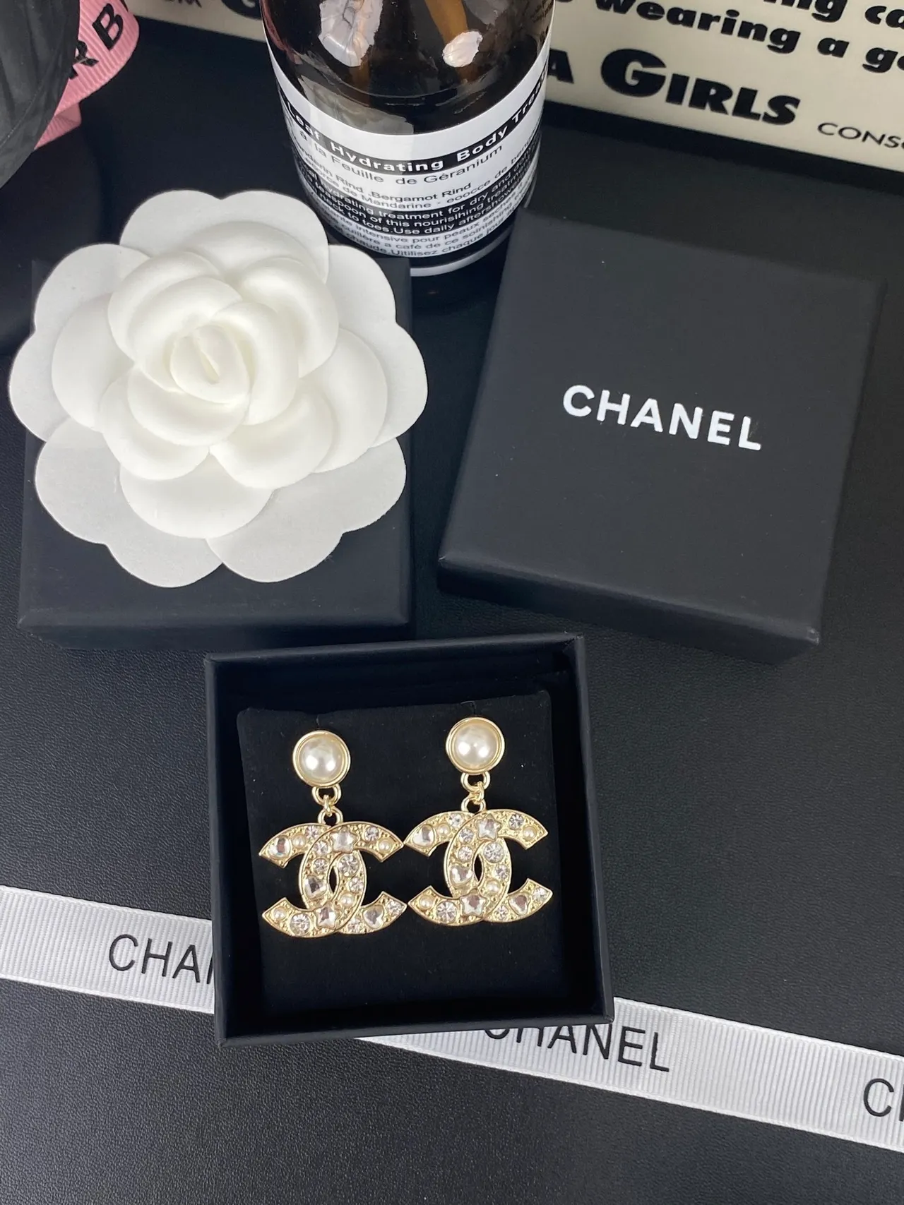 Chanel CC Logo Pearl and Crystal Drop Earrings 5