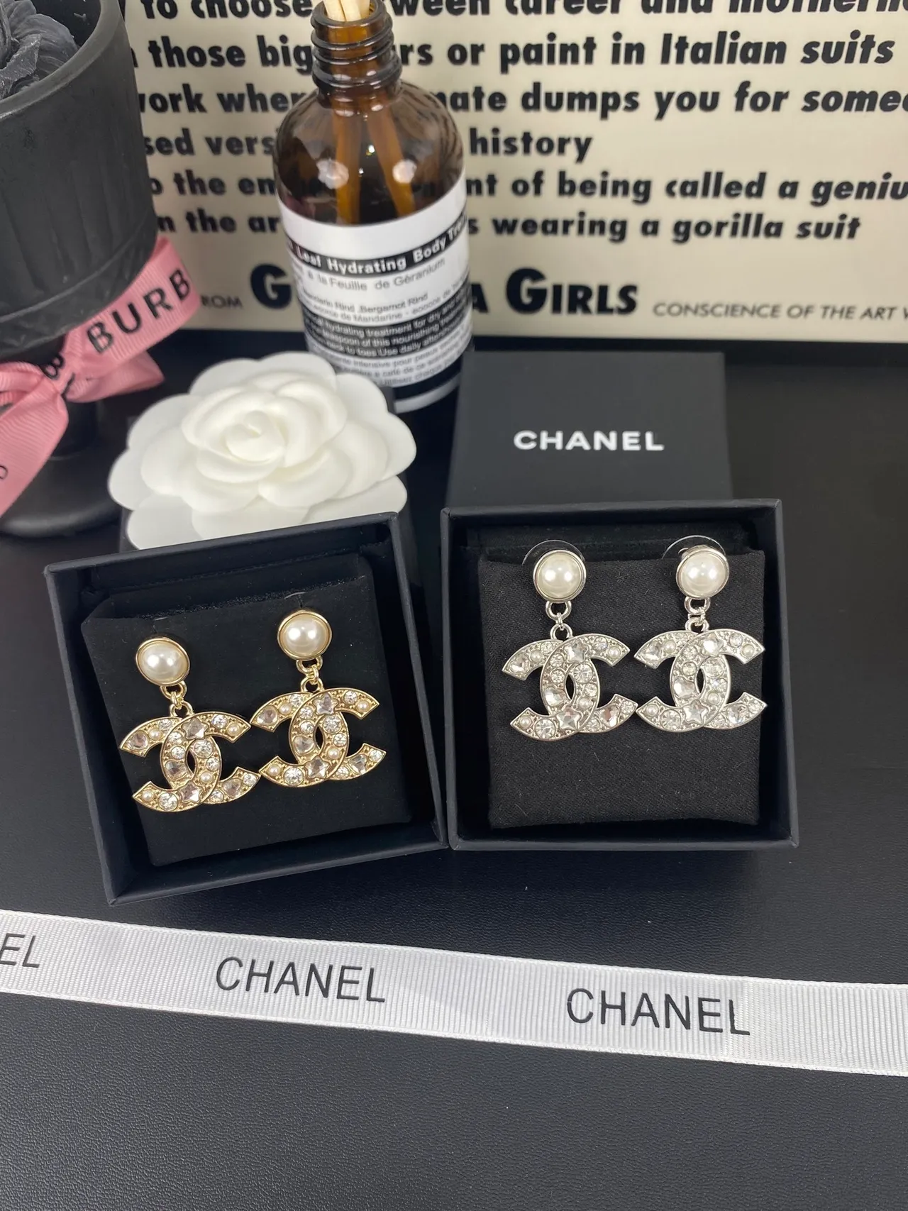 Chanel CC Logo Pearl and Crystal Drop Earrings 6