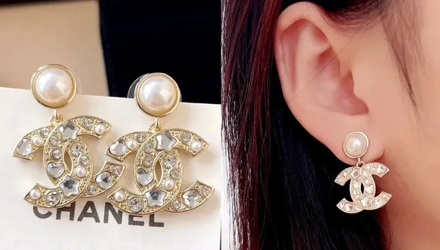 Chanel CC Logo Pearl and Crystal Drop Earrings 8