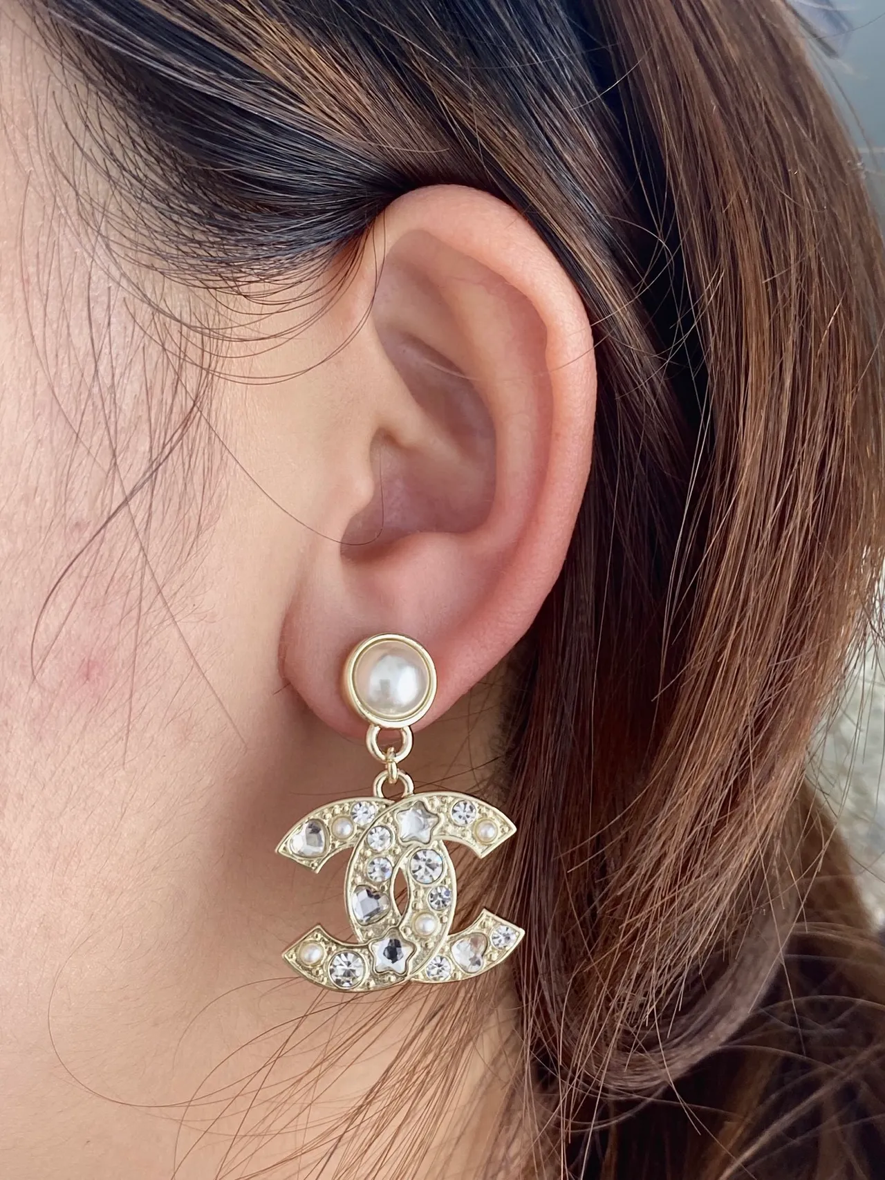 Chanel CC Logo Pearl and Crystal Drop Earrings 10