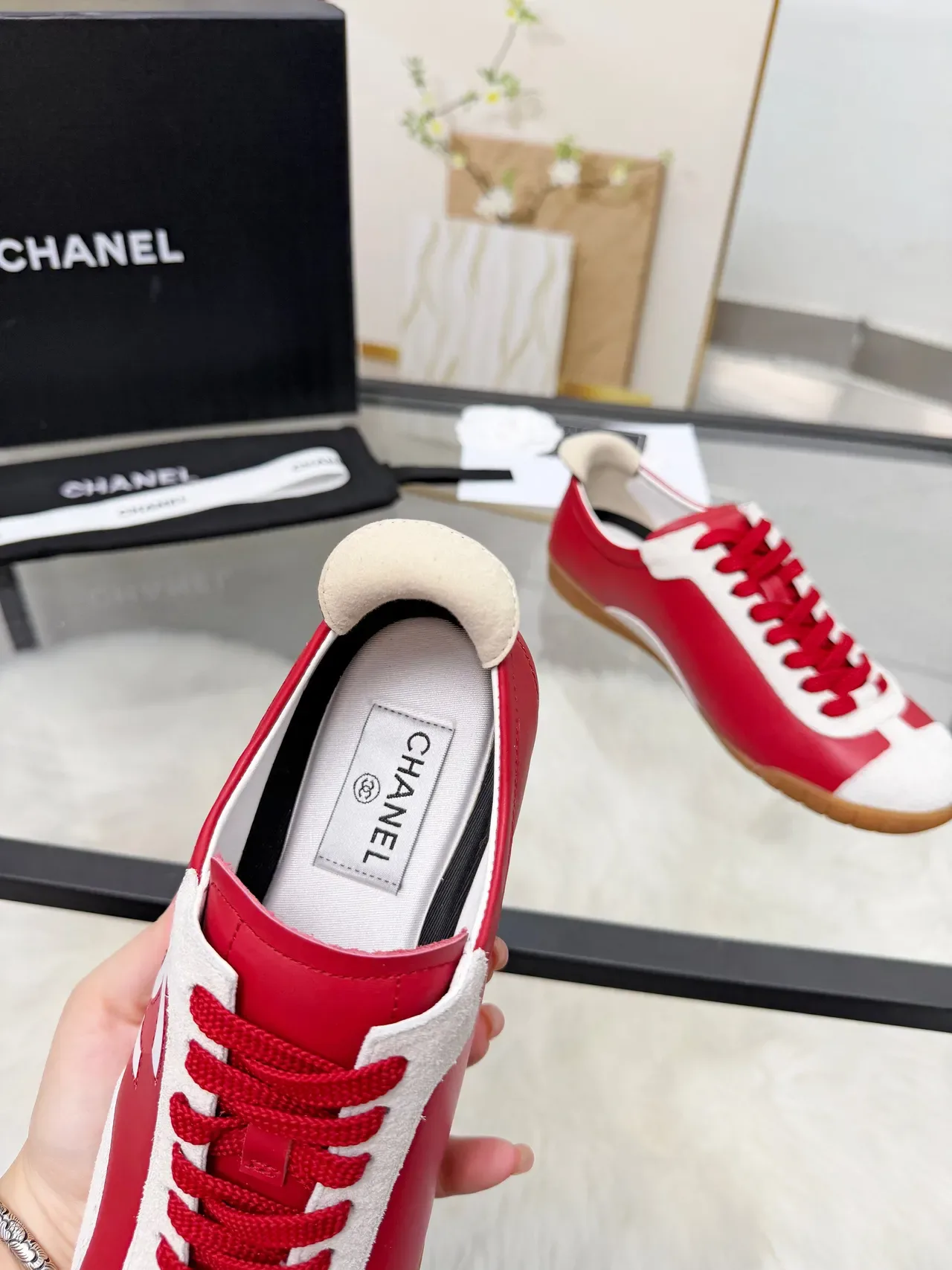 Chanel CC Sneaker Red and White Lifestyle Sneakers 3