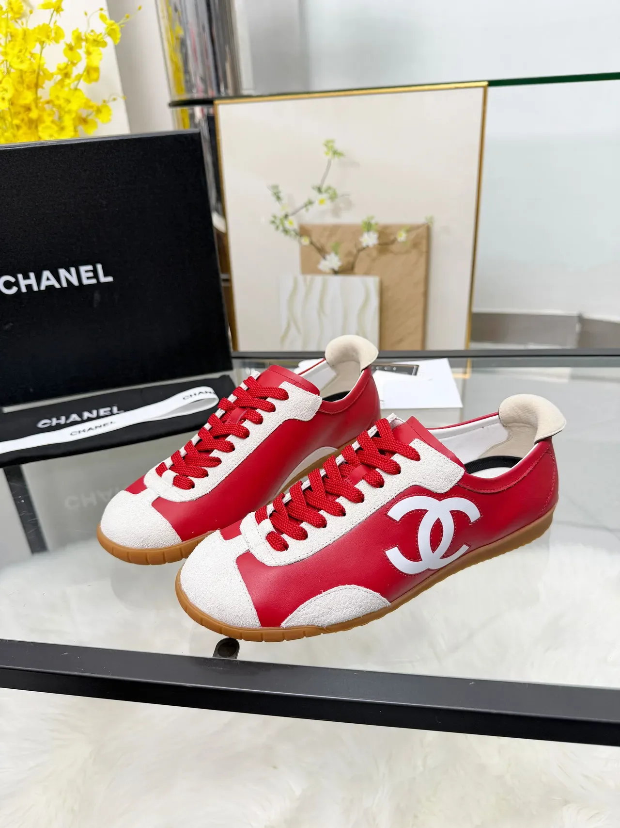 Chanel CC Sneaker Red and White Lifestyle Sneakers 5