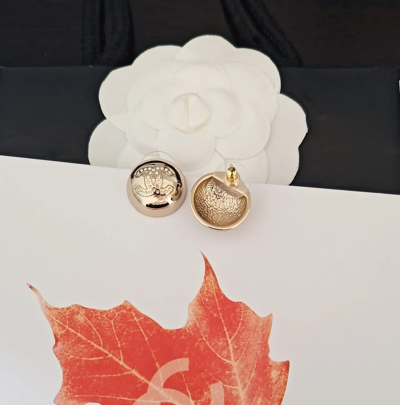 Chanel CC Stud Gold Silver Round Crystal-Embellished Earrings 3