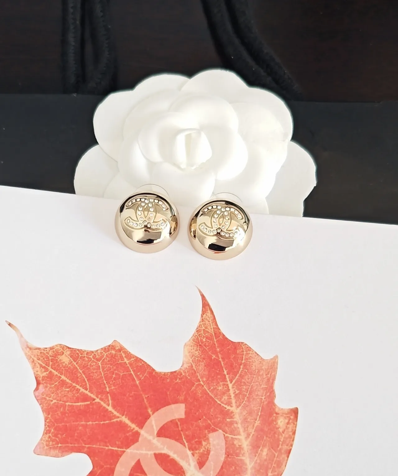 Chanel CC Stud Gold Silver Round Crystal-Embellished Earrings 4