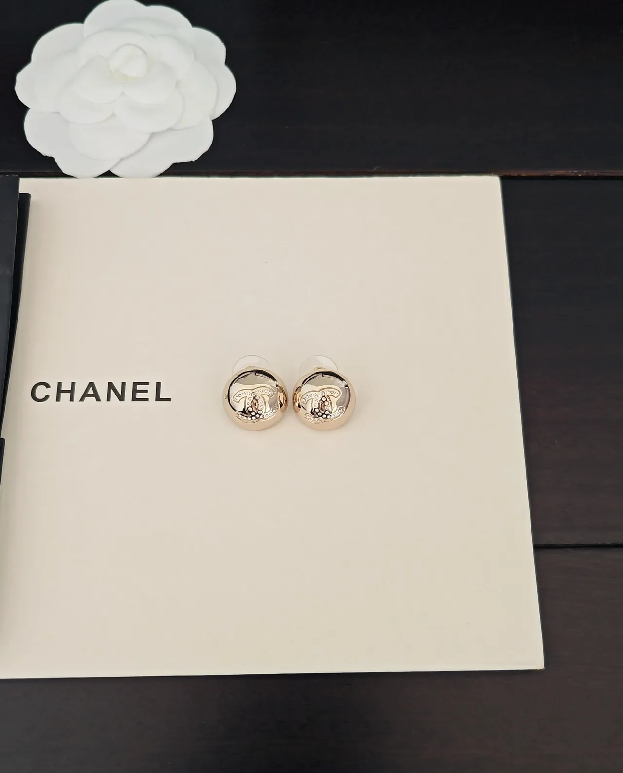 Chanel CC Stud Gold Silver Round Crystal-Embellished Earrings 5