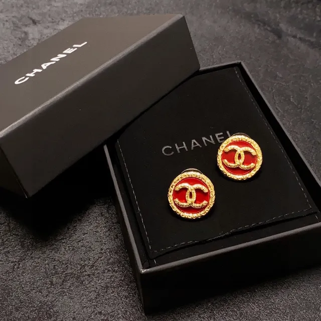 Chanel CC Stud Red Gold Circular Enamel Center Earrings 4