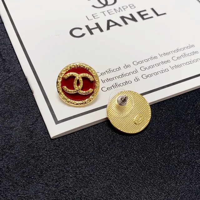 Chanel CC Stud Red Gold Circular Enamel Center Earrings 5