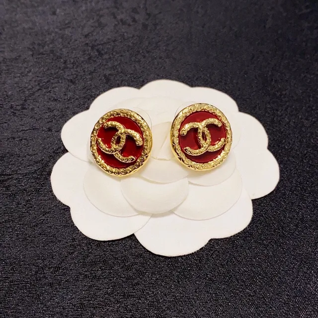 Chanel CC Stud Red Gold Circular Enamel Center Earrings 6