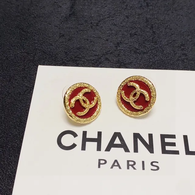 Chanel CC Stud Red Gold Circular Enamel Center Earrings 8