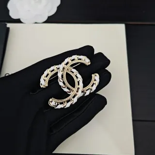 Chanel Chain CC Brooch Gold and White Brooches