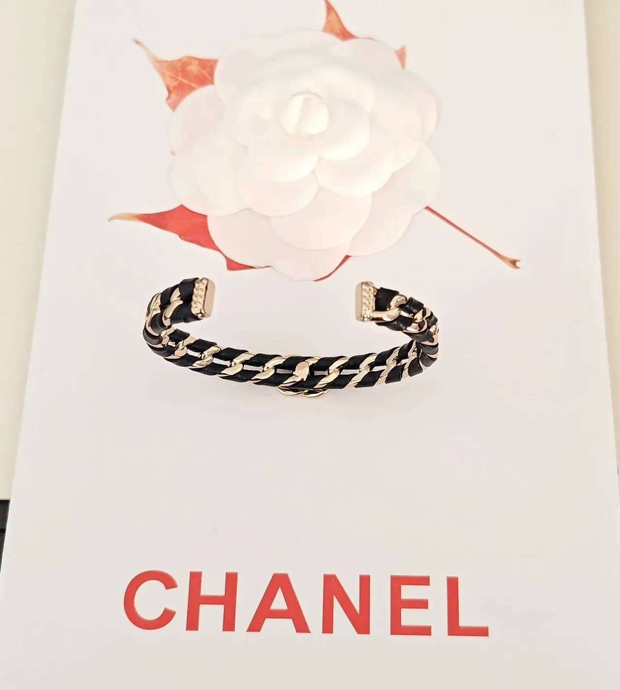 Chanel Bracelet Chaîne Noire Or Enlacements Cuir 4