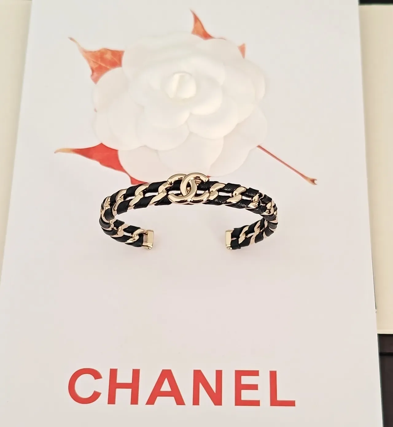Chanel Bracelet Chaîne Noire Or Enlacements Cuir 5