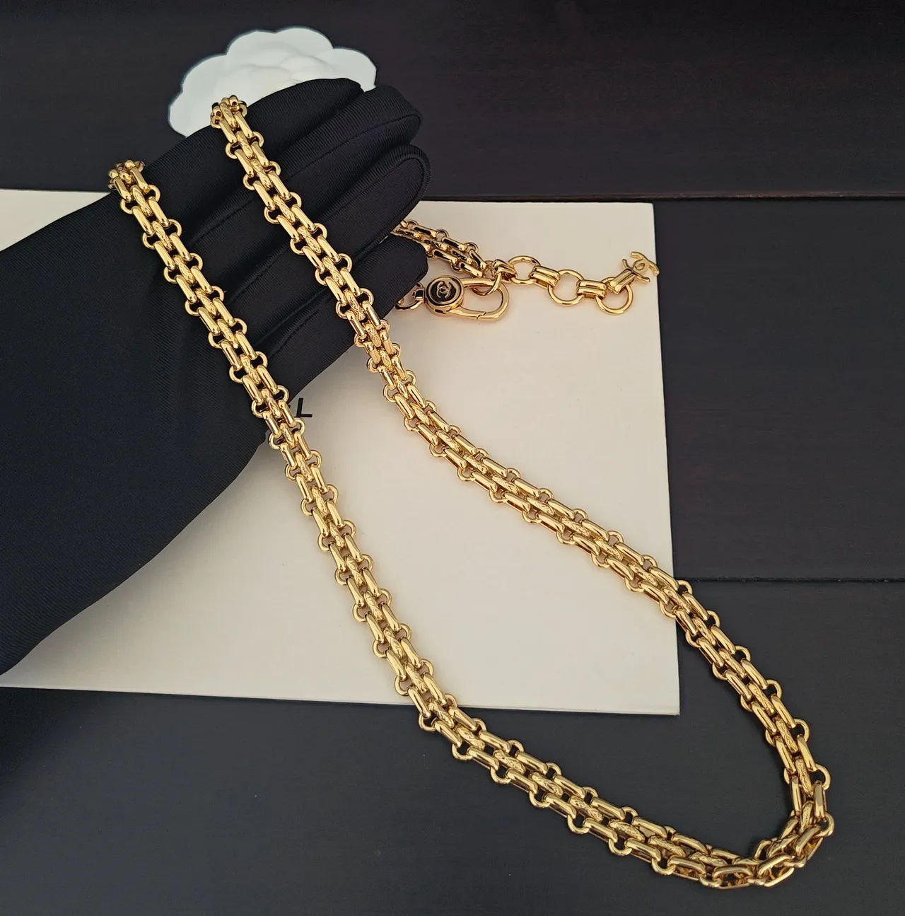 Chanel Chain Necklace Gold Interlocking Oval Link Necklace 3