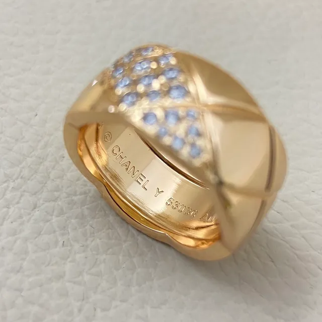 Chanel Coco Crush Quilted Pavé Diamond Wide Band Rings 3