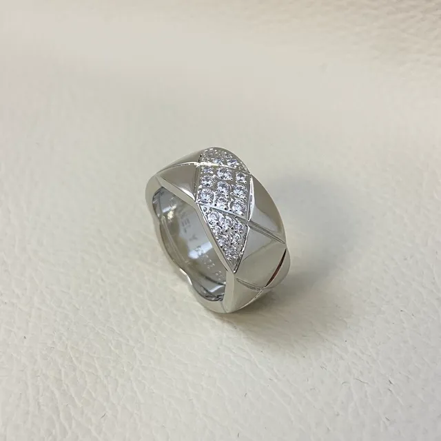 Chanel Coco Crush Quilted Pavé Diamond Wide Band Rings 8