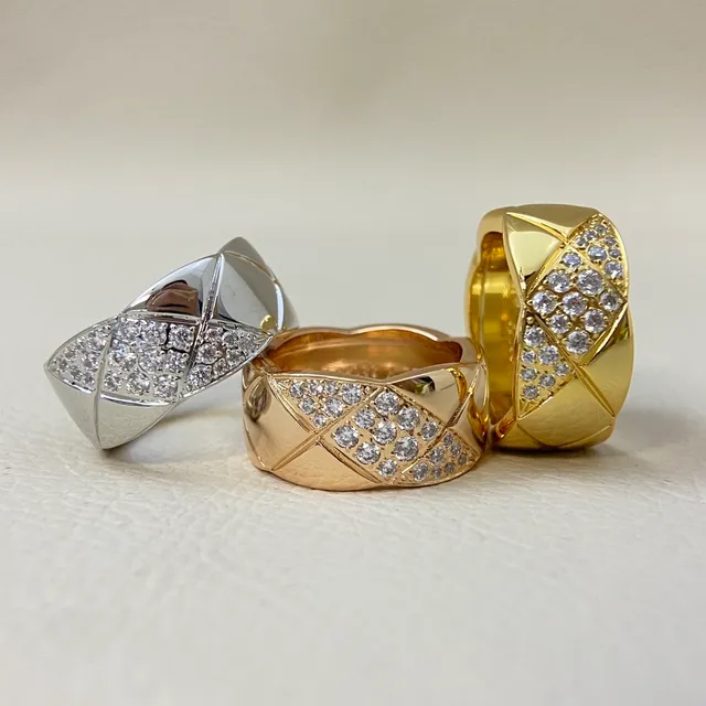 Chanel Coco Crush Quilted Pavé Diamond Wide Band Rings 9