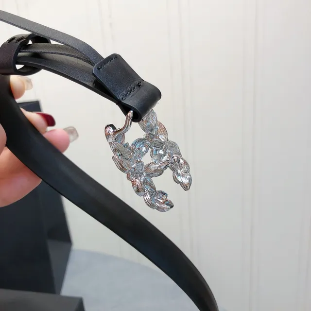 Chanel Crystal CC Laurel Motif Black Leather Belt 4