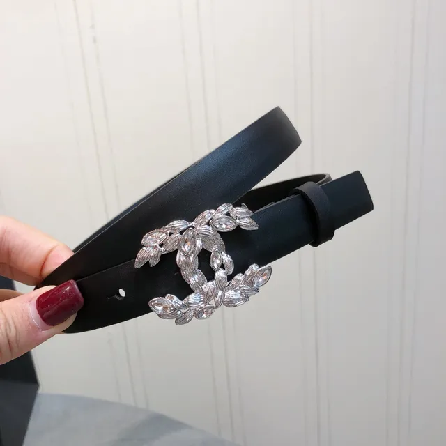 Chanel Crystal CC Laurel Motif Black Leather Belt 6