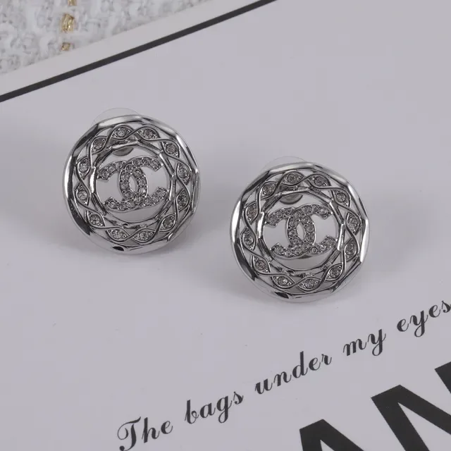 Chanel Crystal-Embellished Interlocking CC Stud Earrings 3